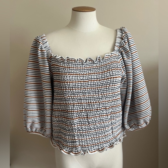 Striped Smocked Drape Sleeve Top L - Picture 2 of 6